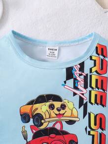 Baby Boy Cute Motorcycle Pattern Snug Fit Round Neck T-Shirt And Leggings Set, Home Wear - Mint Green - View 5