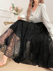 Mulvari Conjunto de vestido maxi elegante y vintage de mujer con falda tipo paraguas de unicolor