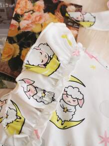 2pcs Baby Girls' Lovely Cartoon Sheep Printed Sleeveless Bodysuit Set - White - View 4