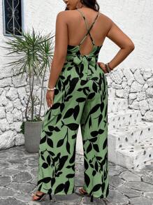 Breezaya Plus Size Wiązany top na ramiączkach i szorty z nadrukiem na całej powierzchni Letnie wakacje Dwuczęściowy zestaw