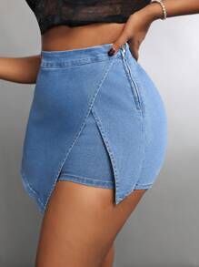 SHEIN SXY Shorts vaqueros casuales lisos para mujer de talla grande para uso diario