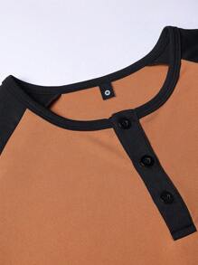 Men's Streetwear Short Sleeve T-Shirt With Henley Collar And Raglan Sleeves, Vintage American Print, Casual Sports Travel Camping Outdoor Wear, Base Layer Shirt - Coffee Brown - View 4