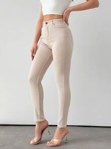 Cottnline Women's Solid Color Skinny Denim Pants For Daily Wear