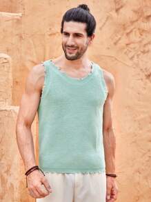 Manfinity VCAY Men's Lightweight Breathable Knitted Sweater Vests, Summer Vacation Beach Outfits Casual - Mint Green - View 1