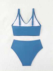 SHEIN Swim Conjunto de bikini sólido con cruce en el pecho y diseño sexy para mujeres en vacaciones