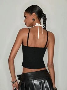 Holadesign Artist Dark Casual Short Printed Slim Fit Women's Cami Top, Holiday, Vacation, Spring & Summer, Beach, Going Out, Festival, Ibiza Fits, Western Wear - Black - View 4