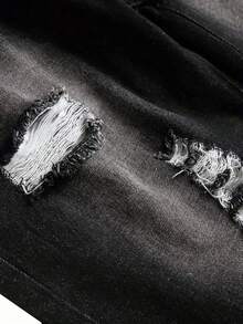 Bermudas de mezclilla rasgadas de moda para hombre - Gris Oscuro - Ver 3