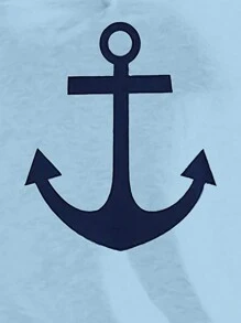 SHEIN LUNE Women's Anchor Print Notched V-Neck Long Sleeve Leisure T-Shirt For Spring/Summer - Baby Blue - View 3