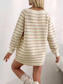 EURMUSE Multicolor Stripe Button Detailed Casual Sweater - Multicolor - View 4