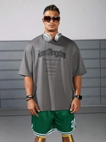 Manfinity Sport Corelite 夏季男友风男士字母印花圆领短袖运动T恤