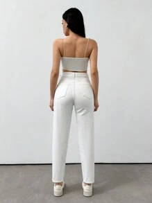 EURMUSE High Waist Mom Fit Jeans - White - View 2