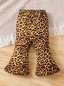 SHEIN Baby Girl Digital Printed Leopard Pattern Flared Pants - Yellow - View 2
