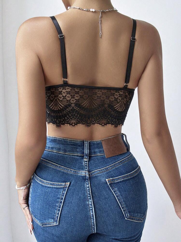 Women's Summer Solid Color Lace Crop Top, Slim Fit And Sexy Camisole