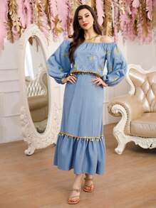 Women's Embroidery Dress Mommy And Me Matching Outfits(2 Pieces Are Sold Separately) - Blue - View 5