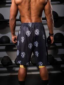 Manfinity Sport PWRUP Boyfriend Style Men's Drawstring Lion Printed Casual Sports Shorts Jogger Shorts