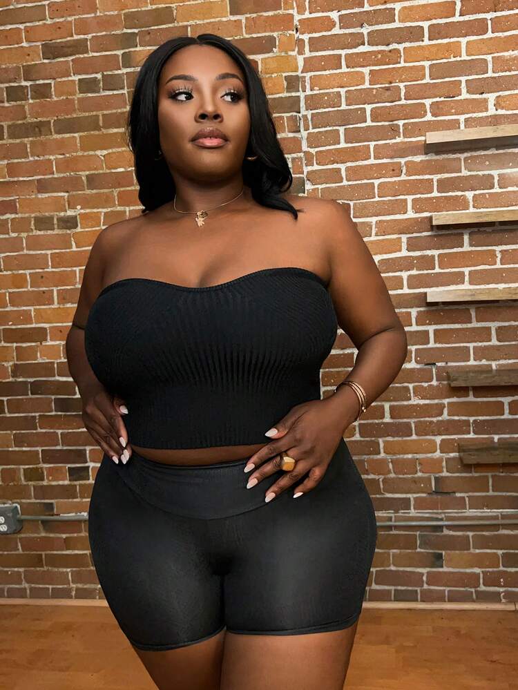 Plus Size Summer Solid Color Knitted Sleeveless Tube Top