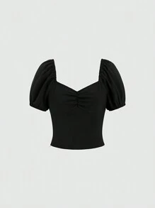 SHEIN Unity Camisa de mujer de manga corta sencilla de unicolor para uso diario - Negro - Ver 1