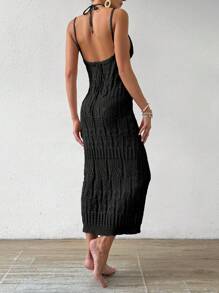 Breezaya Vestido de punto elegante para mujer con estilo de vacaciones de 2024, ajustado y sin espalda
