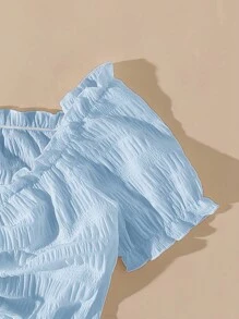 Breezaya Áo sơ mi nữ Dây kéo viền lá sen Xù màu trơn Giải trí - Màu xanh lam - Xem 5
