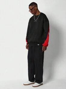 SUMWON Crew Neck Colour Blocked Sweatshirt With Back Brooklyn Embroidery - Black - View 4