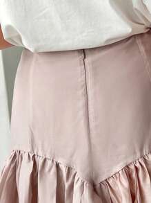 FRIFUL 女式夏季休闲纯色褶皱裙，荷叶边 - 粉色 - 查看 8