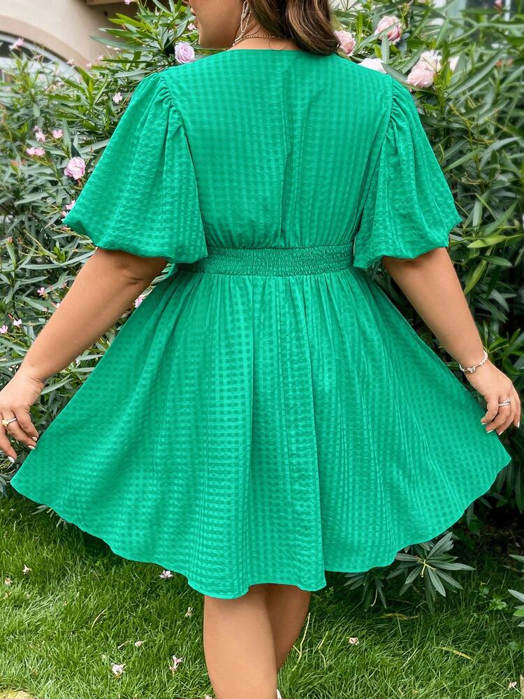 Vacation Texture Fabric V-Neck Short Sleeve A-Line Dress
