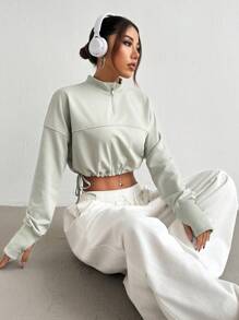 SHEIN Dewbera Solid & Drop Shoulder Cropped Sports Long Sleeve Sweatshirt Cropped Hoodie Fall Sweatshirt Fall Long Sleeve Sweatshirt Cropped Hoodie Fall Sweatshirt