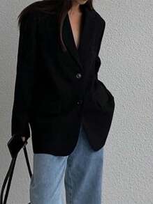 Calvaya Blazer de mujer con solapa entallada, abotonadura sencilla y manga larga