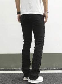 Manfinity EMRG Nam Frayed Cạnh Denim Quần jean - màu đen - Xem 2
