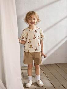 Cozy Pixies 少年卡通動物圖案柔軟針織圓領短袖T恤