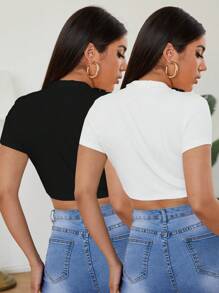 EURMUSE T-Shirt Basic Casual Street Cute Summer Crop 2 Multipack - Multicolor - View 2