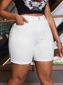 SHEIN SXY 大碼女性帶口袋束口牛仔短褲