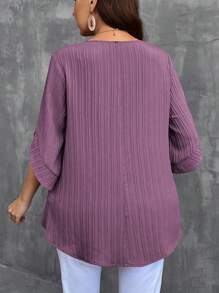 SHEIN LUNE Plus Size Round Neck Casual Mid-Length Sleeve Shirt For Daily Wear