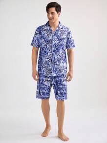 夏季家居服套裝男士全印花短袖和短褲 - 彩色 - 查看 8