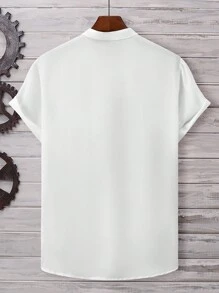 Manfinity Homme 宽松男士纯色半扣衬衫，带口袋贴片，男士休闲上衣，男士夏季上衣 - 白色 - 查看 2