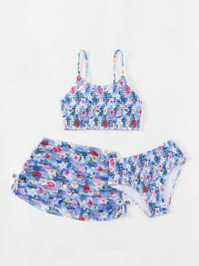 青少年女孩可爱碎花两件套比基尼套装夏季海滩 - 彩色 - 查看 8