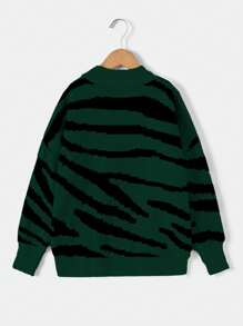 RueChic Teen Girls' Zebra Print Drop Shoulder Sweater - Green - View 2