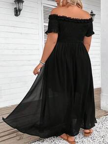 SHEIN CURVE+ Robe en mousseline de soie à patchwork grande taille - Noir - Voir 2