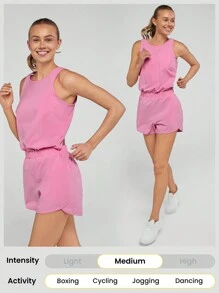 GLOWMODE Enterizo con recortes, bolsillos y ropa interior incorporada para correr y hacer ejercicio de impacto medio con secado rápido VitalSwift en talla mediana