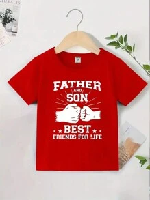 Camiseta casual de cuello redondo y manga corta con estampado de patrón de saludo de puño y pelea de puño para niño joven