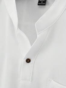 Manfinity Homme 宽松男士纯色半扣衬衫，带口袋贴片，男士休闲上衣，男士夏季上衣 - 白色 - 查看 5