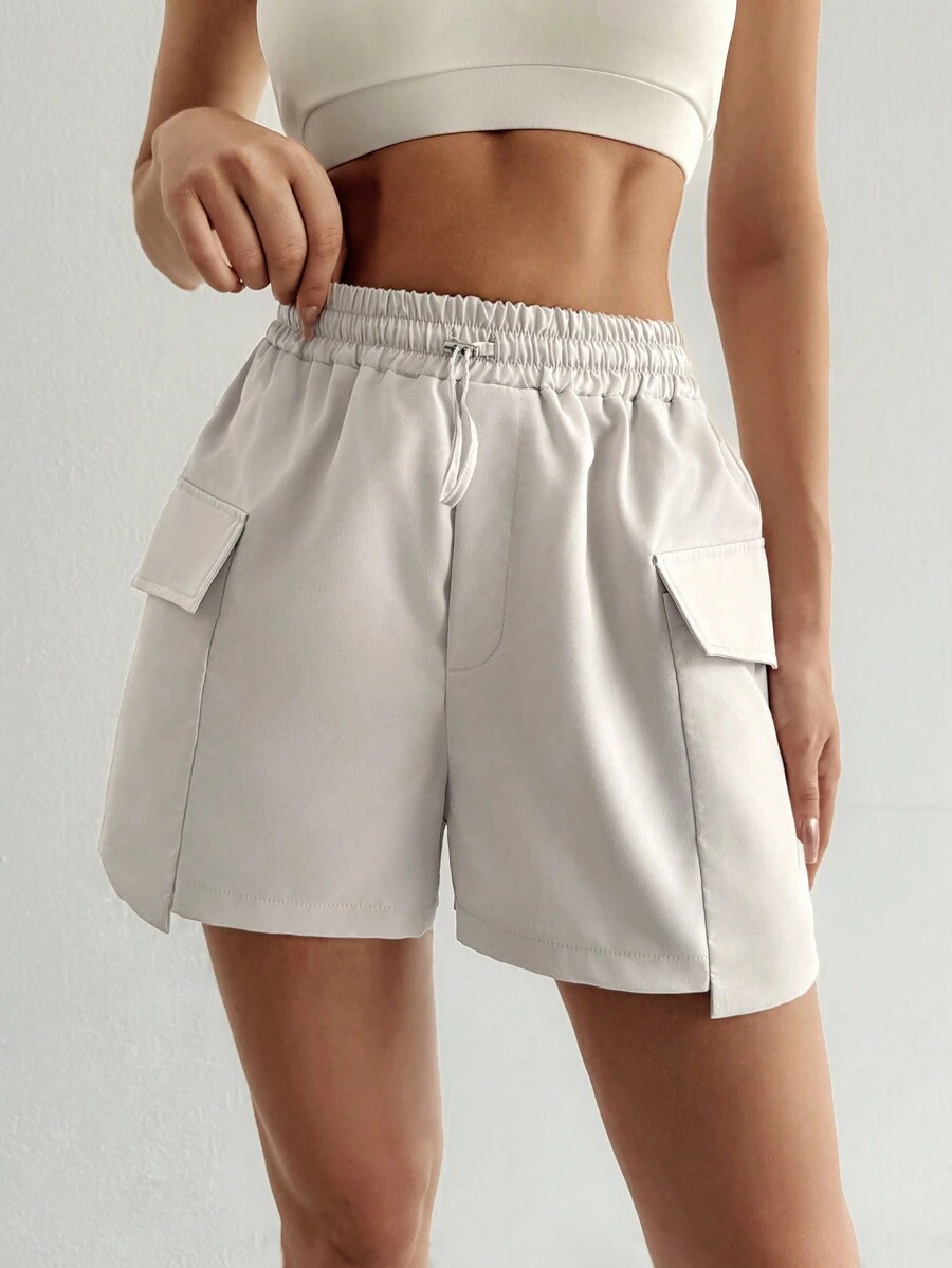 SHEIN Unity Solid Color Drawstring Waist Workwear Sport Shorts - Apricot - View 1