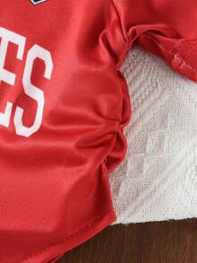 SHEIN Young Girl Summer Casual Letter Printed Raglan Sleeve Pleated T-Shirt And Ruffled Hem Skirt Set - Multicolor - View 5