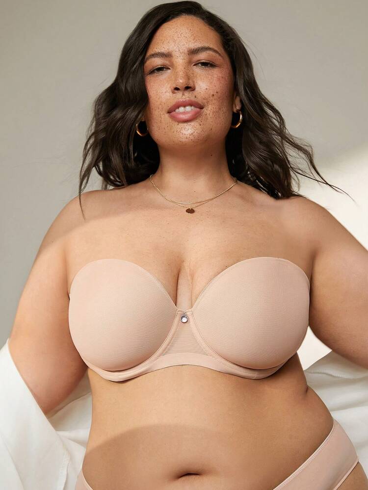 Plus Strapless Breathable Mesh Bra