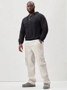 Manfinity Roughcore Men's Plus Size Casual Solid Color Drawstring Waist Cargo Pants - Apricot - View 3