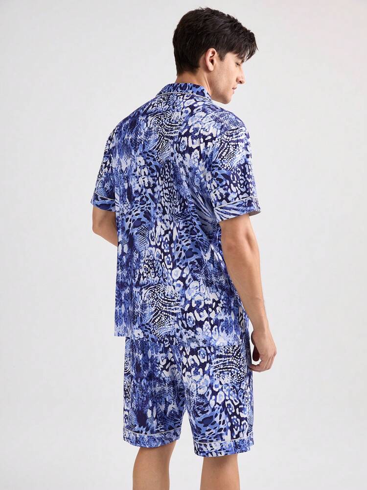 Men's Allover Print Short Sleeve And Shorts Set For Summer Home Wear