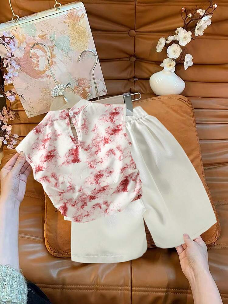 Baby Girls  Tie-Dye Top And Pants Set With Buckle