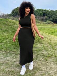 SHEIN EZwear 淺色針織女士上衣和裙子套裝 - 黑色 - 查看 3