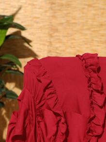 Slaydiva Elegant Black Spaghetti Strap Ruffle Hem Sexy Vacation Dress