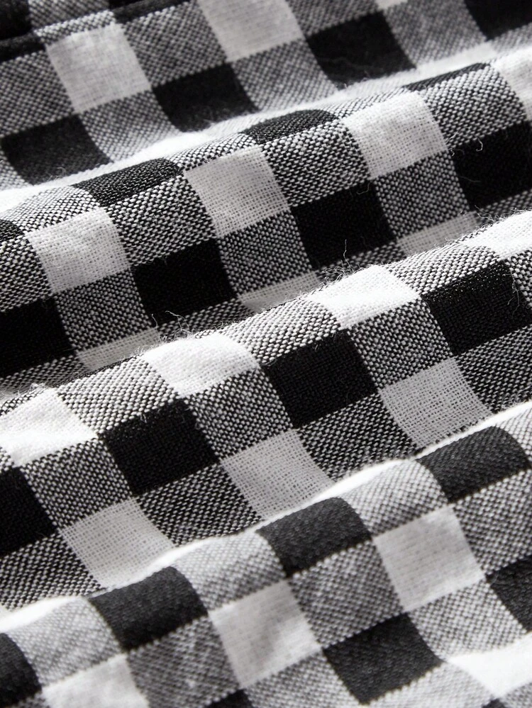 Baby Girl Solid Color Black & White Plaid Elastic Waist Casual Shorts 2pcs/Set
